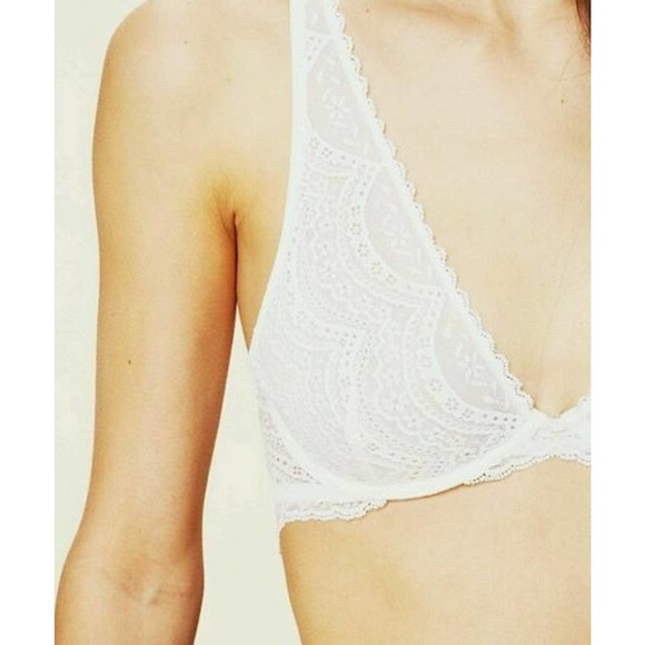 New Free People Intimately Lace Plunge Undwire Bra $48 Size 32C Ivory - Picture 3 of 4